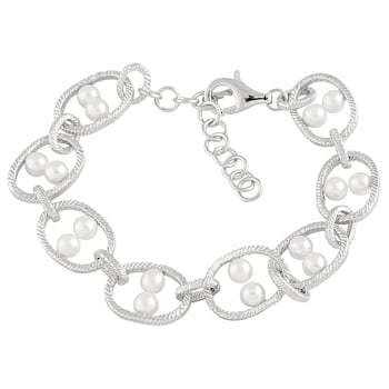 Cultured Freshwater Pearl Link Bracelet In Sterling Silver 4.5-5mm