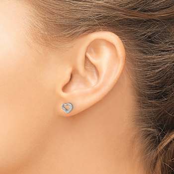 Rhodium Over 14k White Gold Diamond Heart Stud Earrings