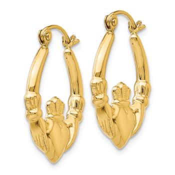 14k Yellow Gold 1/2" Polished Claddagh Hoop Earrings