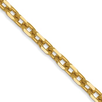 14K Yellow Gold 3mm Diamond-cut Round Open Link Cable Chain Necklace