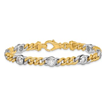 18K Yellow Gold with White Rhodium Diamond Curb 7.5-inch Bracelet