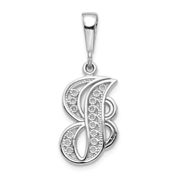 Rhodium Over 14k White Gold Solid Polished Script Filigree Textured
Letter J Initial Pendant
