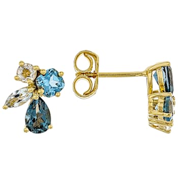 Multi-Shape Colors Topaz Stud Earrings In 18K Gold Over Sterling Silver 2.04ctw