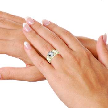 Adjustable CZ Band Ring In 14K Gold Over Brass