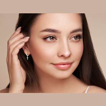 Bellissima Gold 14K Yellow Gold Cross Charm Huggie Hoop Earrings