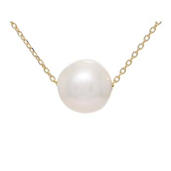 Large Freshwater Pearl Solitaire Pendant Necklace In 18K Gold Over Bronze