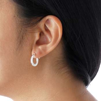 Sterling Silver Ribbed 5/8" Round Flat Hoop Earrings