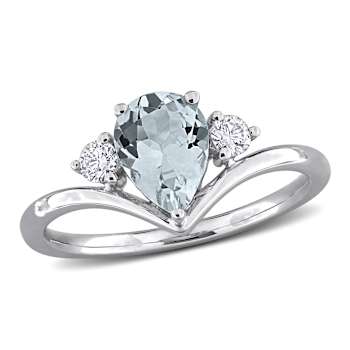 Aquamarine and Diamonnd 14K White Gold Engagement Ring 1.07ctw