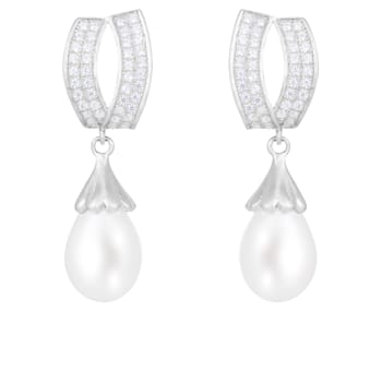 8-9mm White Cultured Freshwater Pearl and Cubic Zirconia Rhodium Over
Sterling Silver Earrings