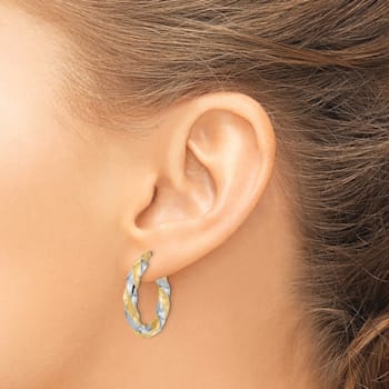 14k Yellow Gold and Rhodium Over 14k Yellow Gold 1/1" Polished
Twisted Hoop Earrings