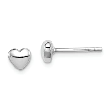 Rhodium Over Sterling Silver Polished Heart Post Earrings