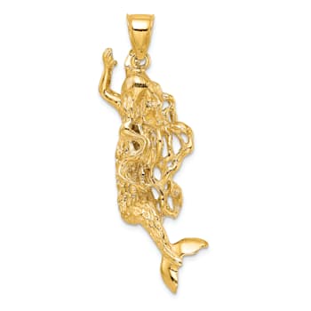 14k Yellow Gold 3D Textured Large Mermaid Charm