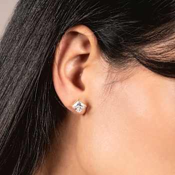 White Cubic Zirconia 14k Yellow Gold Studs With Velvet Gift Box 4.00ctw