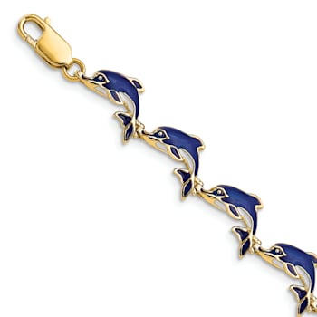 14k Yellow Gold Enameled Dolphin Link Bracelet