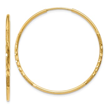 14k Yellow Gold Diamond-Cut and Satin 1 3/16" Endless Hoop Earrings