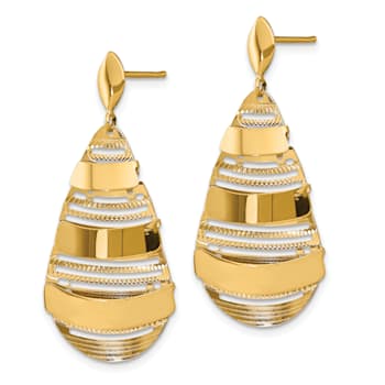 14K Yellow Gold Polished and Brushed Post Dangle Earrings