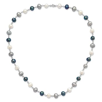 Rhodium Over Sterling Silver Multi-color Freshwater Pearl
Necklace/Bracelet/Earring Set
