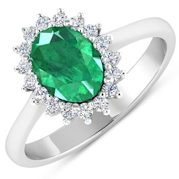 1.75ctw Green Emerald and Diamond 14K White Gold Halo Ring