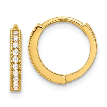 14k Yellow Gold Polished and Textured Cubic Zirconia 1/2" Hinged
Huggie Hoop Earrings