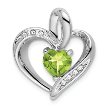 Rhodium Over 14k White Gold Peridot and Diamond Heart Pendant