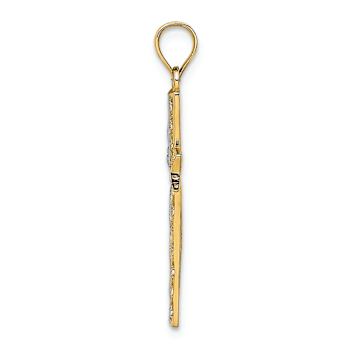 14K Two-tone Gold  Textured and Diamond-Cut Cross Charm