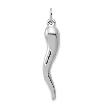 14k White Gold 3D Italian Horn Pendant