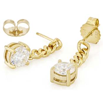 Diamond Simulant Chain Drop Earrings In 18K Gold Over Sterling Silver