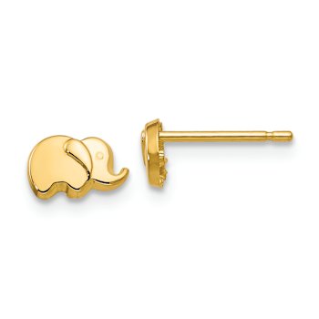 14k Yellow Gold Polished Elephant Stud Earrings