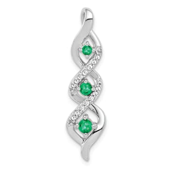 Rhodium Over 10k White Gold Diamond and 0.21 ctw Emerald 3-stone Twisted
Chain Slide Pendant
