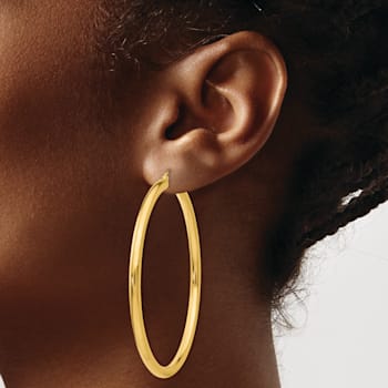 14k Yellow Gold Polished 2 3/16" Tube Hoop Earrings