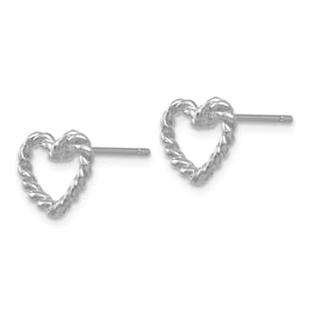 Rhodium Over 14k White Gold Heart Stud Earrings