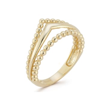 Bellissima Gold 14K Yellow Gold Triple Stack Beaded V Ring