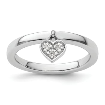 Sterling Silver Stackable Expressions Dangle Heart Diamond Ring 0.045ctw