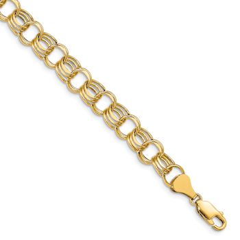 10k Yellow Gold 8mm Diamond-Cut Triple Link Charm Bracelet