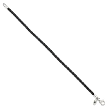 Sterling Silver Reflections Black Leather Bead Bracelet