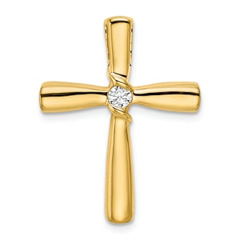 14k Yellow Gold Polished Diamond Cross Chain Slide Pendant
