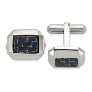 Stainless Steel Polished Black and Blue Carbon Fiber Inlay Cuff Links