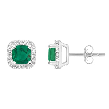 5mm Cushion Created Emerald And Created White Sapphire 10k White Gold
Halo Stud Earrings