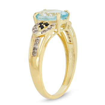 Aquamarine and Sapphire with Diamond Accent 10K Yellow Gold Ring 1.81ctw