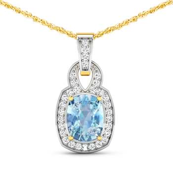 1.65ctw 14K Yellow Gold Aquamarine and White Diamond Pendant with 18
inch Cable Chain