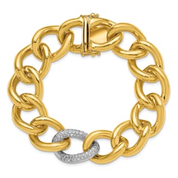 18K Yellow Gold with White Rhodium Diamond Curb 7.75-inch Bracelet 0.70ctw