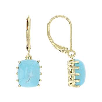 Kingman Turquoise Cushion Earrings In 18K Gold Over Sterling Silver