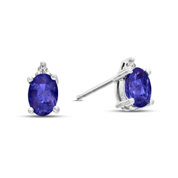 0.82ctw Oval Tanzanite and Diamond Earring set in 14k White Gold