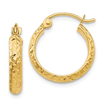 14k Yellow Gold Diamond-Cut 5/8" Hoop Earrings