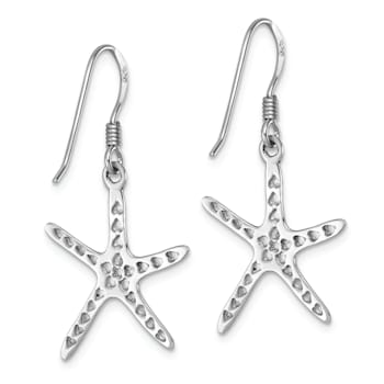 Rhodium Over Sterling Silver Polished Starfish Dangle Earrings
