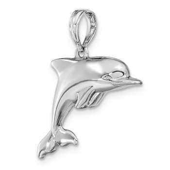 Rhodium Over 14k White Gold 3D Puffed Dolphin Pendant