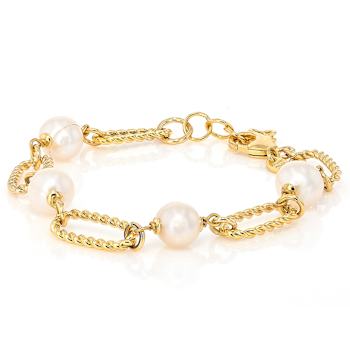 Freshwater Pearl Station Bracelet In 18K Gold Over Bronze
