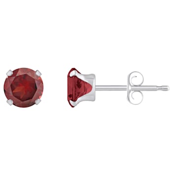 5mm Round Garnet Rhodium Over 10k White Gold Stud Earrings