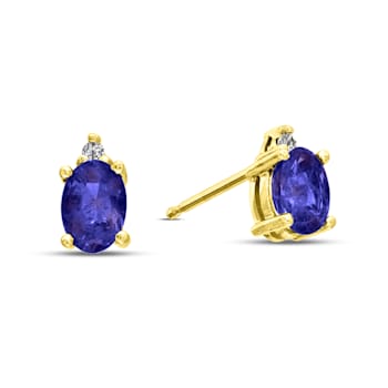 0.82ctw Oval Tanzanite and Diamond Earring set in 14k Yellow Gold