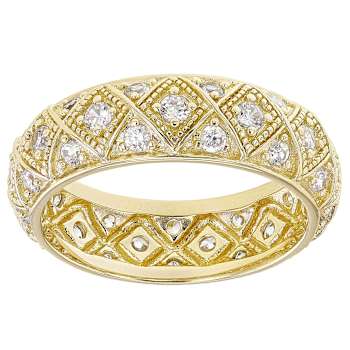 Geometric Design CZ Eternity Band Ring In 18K Gold Over Sterling Silver